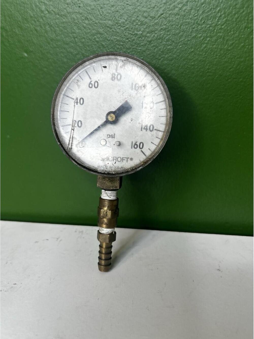 Ashcroft 0-160 PSI Fuel Pressure Gauge 529035591 Test Gauge w/ Barb Fitting